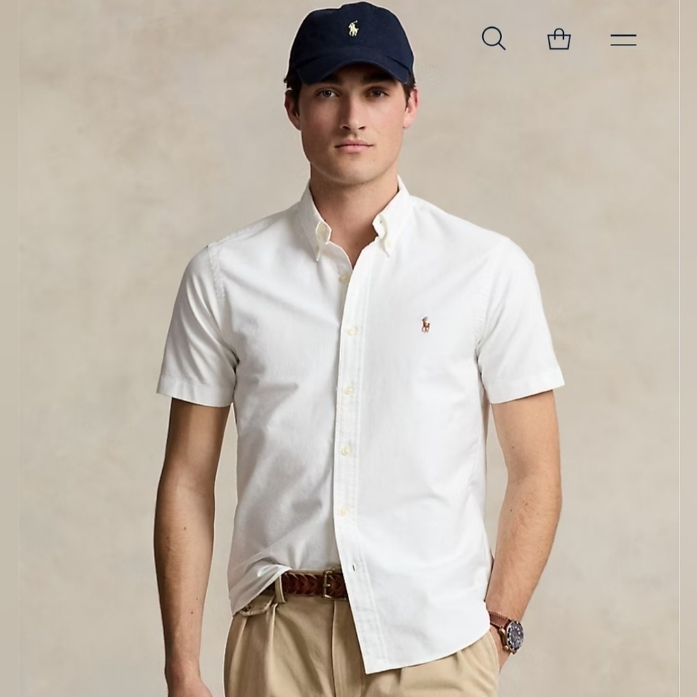 RALPH LAUREN OXFORD 2 BUTTON DOWN SHORT SLEEVE SHIRT. SIZE X-LARGE TALL. WHITE.